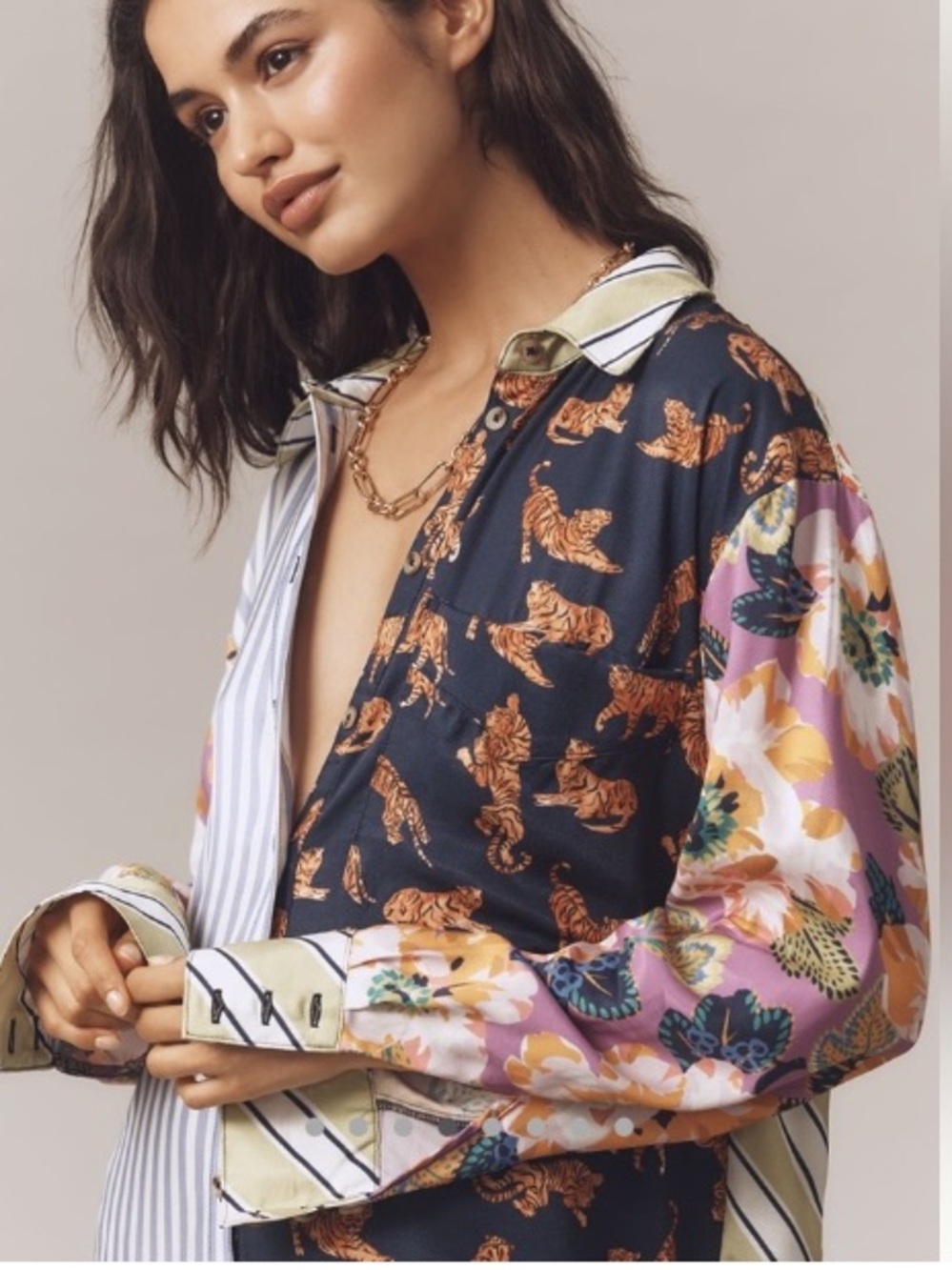 Anthropologie Maeve The Soren Long Sleeve Shirtdress-Mixed Print- Size XL - Picture 4 of 10